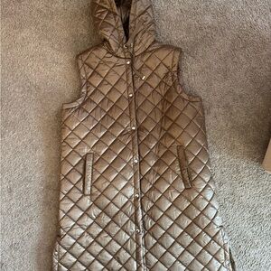 Quilted Hooded Ralph Lauren Longline Vest - Gold